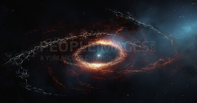 Buy stock photo Solar system, wormhole and galaxy space spiral in dark sky for astrology, black hole or universe science research. Ai generated, vortex and dimension tunnel of explosion, cosmic creation and big bang