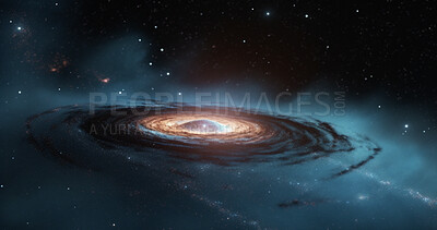 Buy stock photo Cosmic, wormhole and universe space spiral in dark sky for astrology, black hole and science research. Ai generated, vortex and dimension tunnel of explosion, solar system creation and big bang ring