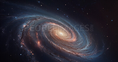 Buy stock photo Stars, wormhole and galaxy space spiral in dark sky for astrology black hole, solar system and science research. Ai generated, vortex and universe tunnel of explosion, cosmic creation or big bang