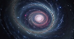 Black hole, wormhole and galaxy space spiral in dark sky for astrology, solar system or universe science research. Ai generated, vortex and dimension tunnel of explosion, cosmic creation and big bang