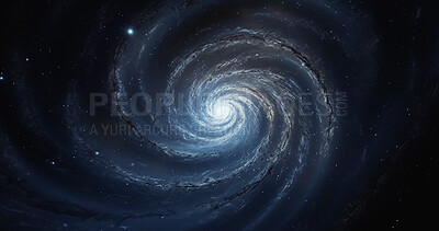 Buy stock photo Black hole, wormhole and galaxy space spiral in dark sky for astrology, solar system or universe science research. Ai generated, vortex and dimension tunnel of explosion, cosmic creation and big bang