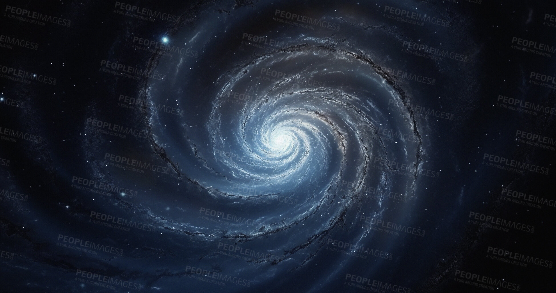 Buy stock photo Black hole, wormhole and galaxy space spiral in dark sky for astrology, solar system or universe science research. Ai generated, vortex and dimension tunnel of explosion, cosmic creation and big bang
