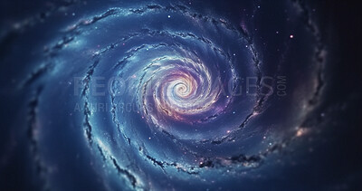 Buy stock photo Stars, wormhole and universe space spiral in dark sky for astrology black hole, solar system and science research. Ai generated, vortex and dimension tunnel of explosion, cosmic creation or big bang