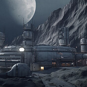 Moon, buildings and futuristic infrastructure in space for science ...