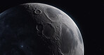 Closeup moon, surface or view in space, universe and galaxy for science research, astrology and planet exploration. Ai generated crater, astronomy or solar system with lunar, dark sky or night mockup
