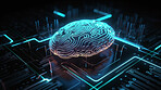 Future brain or technology of neon circuit board for big data, engineering, cybersecurity or programming. Ai generated, hardware and electrical motherboard chip for system and artificial intelligence