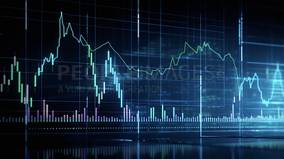 Cryptocurrency, graph and screen hologram of stock market, financial management and investment profit tracking. Ai generated, data and chart on futuristic trading, banking and night forex analysis