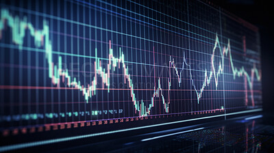 Trading, chart and screen hologram of stock market, finance management and investment profit tracking. Ai generated, data and chart on futuristic cryptocurrency, banking and night forex analysis