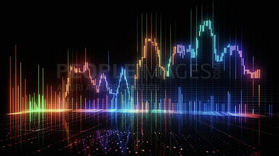 Investment, chart and screen hologram of stock market, financial management and analysis profit tracking. Ai generated, data and graph on futuristic cryptocurrency, banking and night forex trading