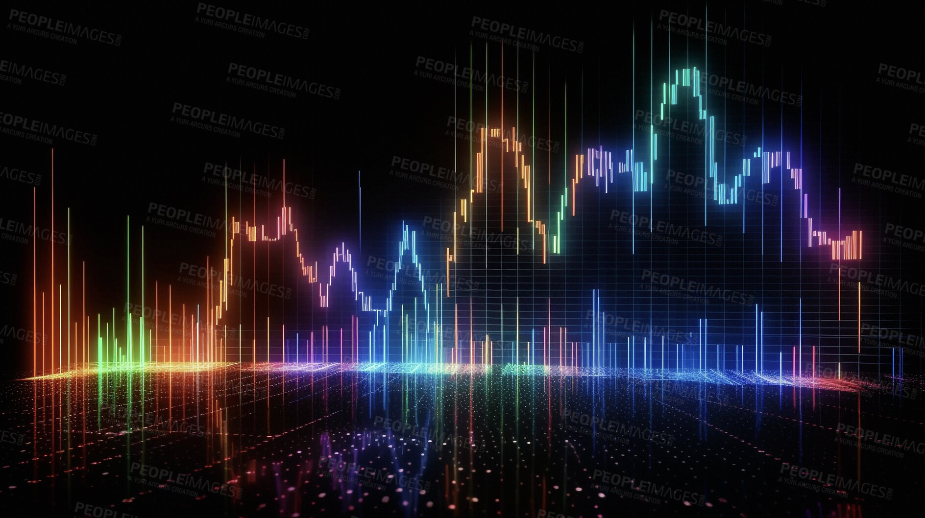 Buy stock photo Investment, chart and screen hologram of stock market, financial management and analysis profit tracking. Ai generated, data and graph on futuristic cryptocurrency, banking and night forex trading