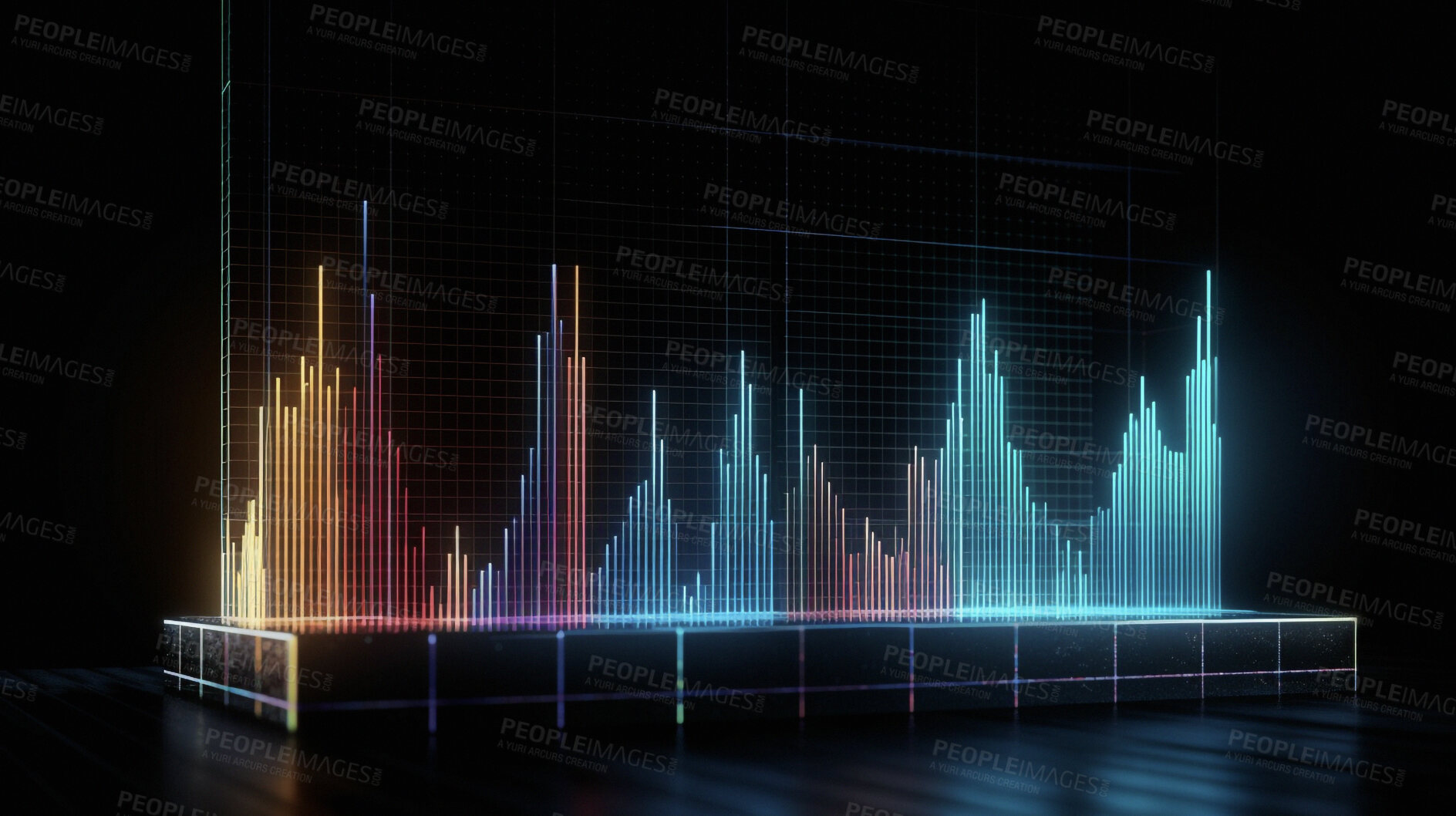 Buy stock photo Graph, futuristic and screen hologram of stock market, financial management and investment profit tracking. Ai generated, data and analysis on cryptocurrency chart, banking and late forex trading