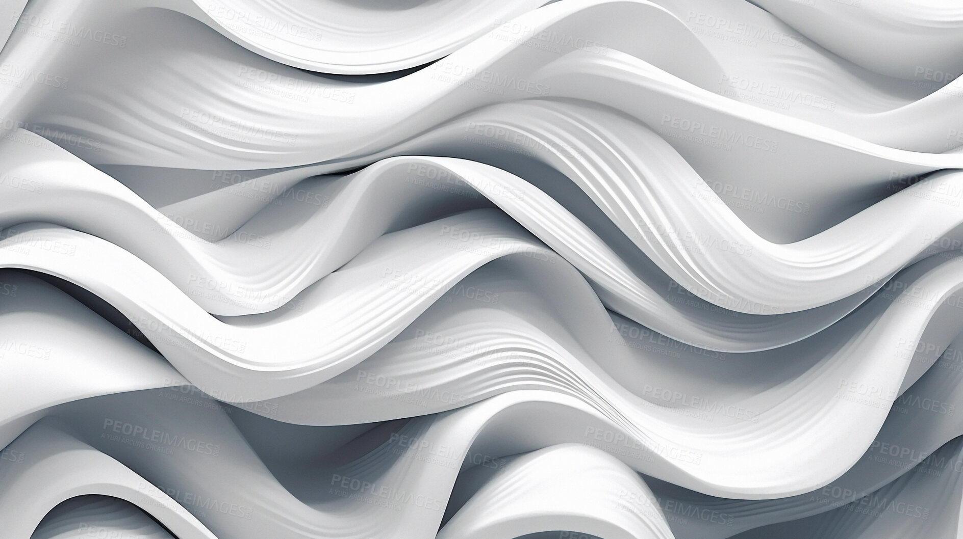 Buy stock photo Closeup, banner and white waves on background for motion, art deco and creative movement design. Ai generated, banner and curve dynamic effect for website display flow, frequency or lines texture