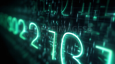 Closeup, neon and number code on background for cybersecurity, coding and big data banner. Ai generated, design and creative color for numbers programming, software development and web 3.0 networking