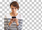 PNG of a cropped shot of a beautiful young woman using a smartphoneisolated on a transparent PNG background