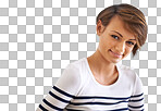 PNG of a cropped portrait of a beautiful young woman standing against isolated on a transparent PNG background