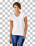 PNG of a cropped portrait of a beautiful young woman in jeans and a t shirtisolated on a transparent PNG background