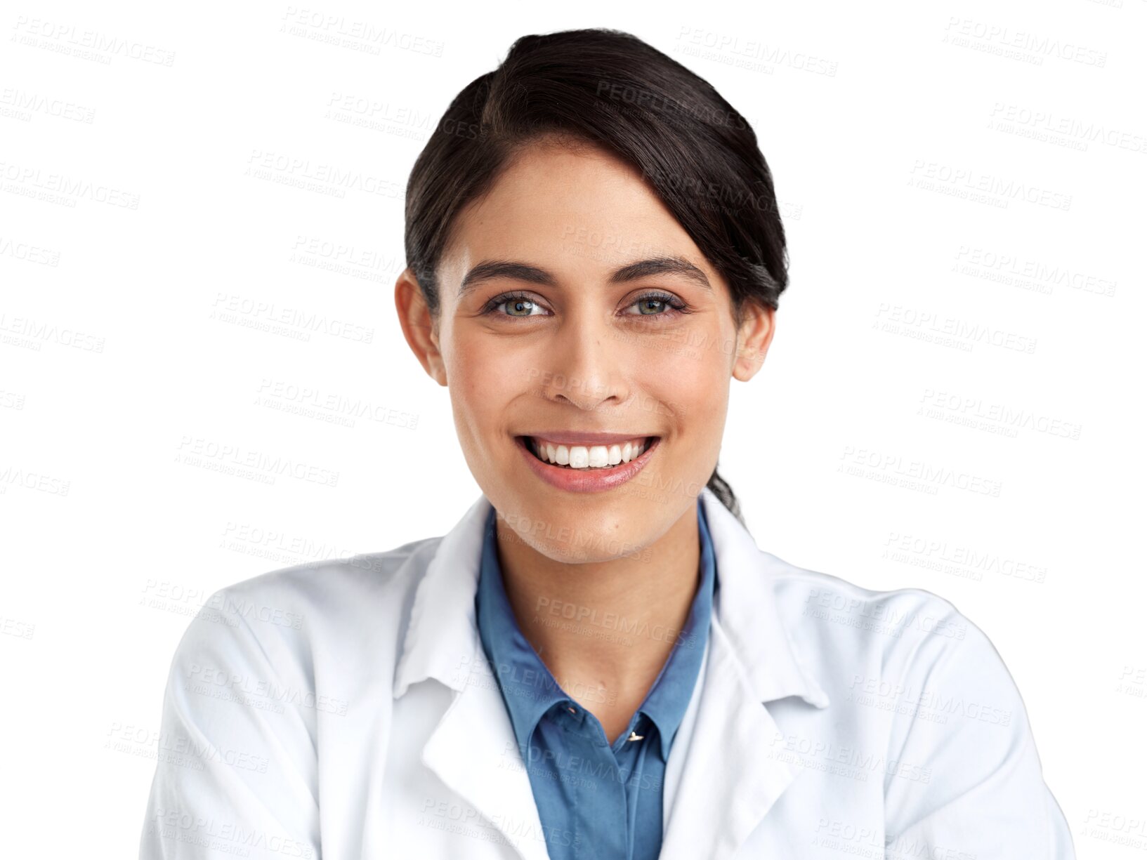 Buy stock photo Woman in portrait, scientist and doctor with smile, confidence and positivity isolated on transparent png background. Face, health and science with female lab technician, pathology and healthcare