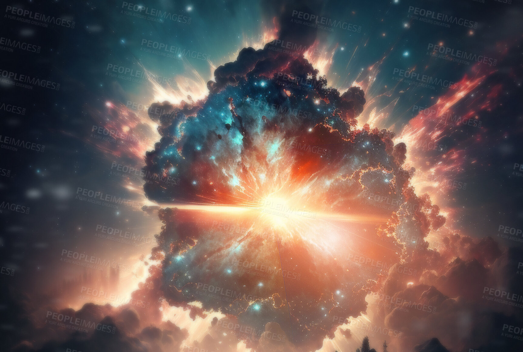 Buy stock photo Galaxy, universe and explosion with star and cloud for astrology, nebula and fantasy. Ai generated, sci fi and astronomy with cosmos and smoke in space for solar system, apocalypse and celestial