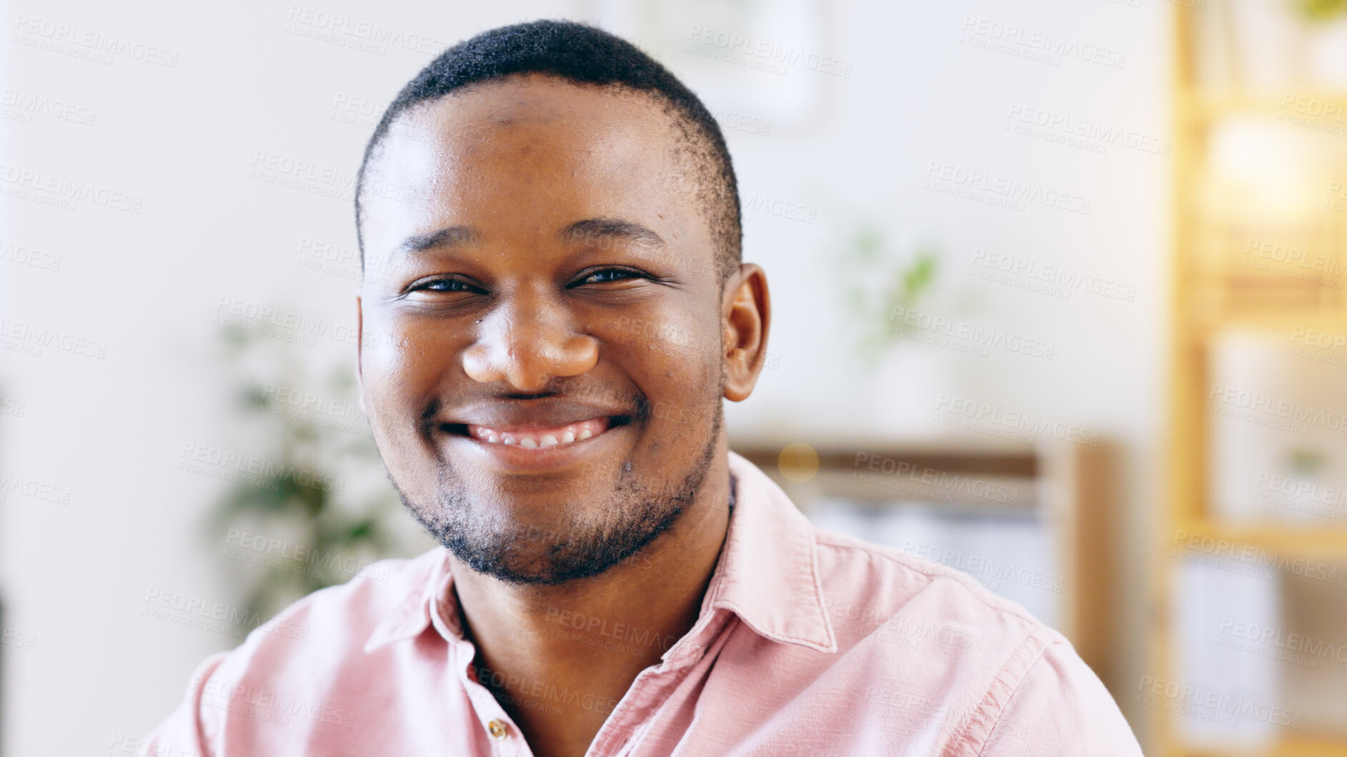 Buy stock photo Portrait, smile and black man in office for business, startup company or creative workplace. Face, happy African professional entrepreneur or designer, positive employee and male worker in Nigeria