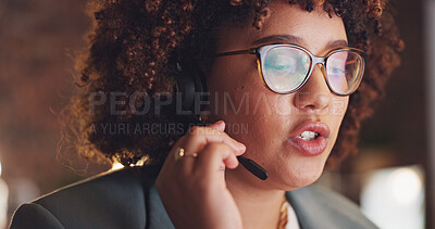 Call center, woman and consultant with telemarketing, talking and connection for customer service. Female agent, lady and operator in workplace, tech support and communication in workplace and help