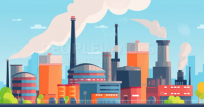 Oil rig, illustration and factory building for import, refinery export and ai generated mining