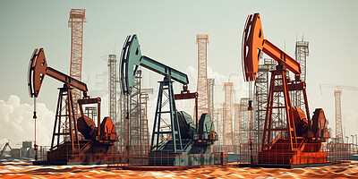 Oil rig, refinery and mining equipment illustration for import, export and ai generated production