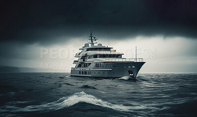 Black and white, ship and yacht in sea travel for vacation, holiday or ai generated tourism by ocean