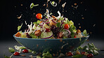 Salad, closeup and healthy food isolated on a background for an ai generated snack. Fresh vegetables and croutons for a diet and nutrition meal in a zoom bowl for a delicious and healthy detox