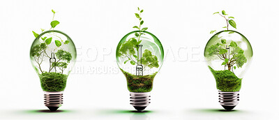 Light bulb, plants or isolated growth in green energy, sustainability or ai generated recycling idea