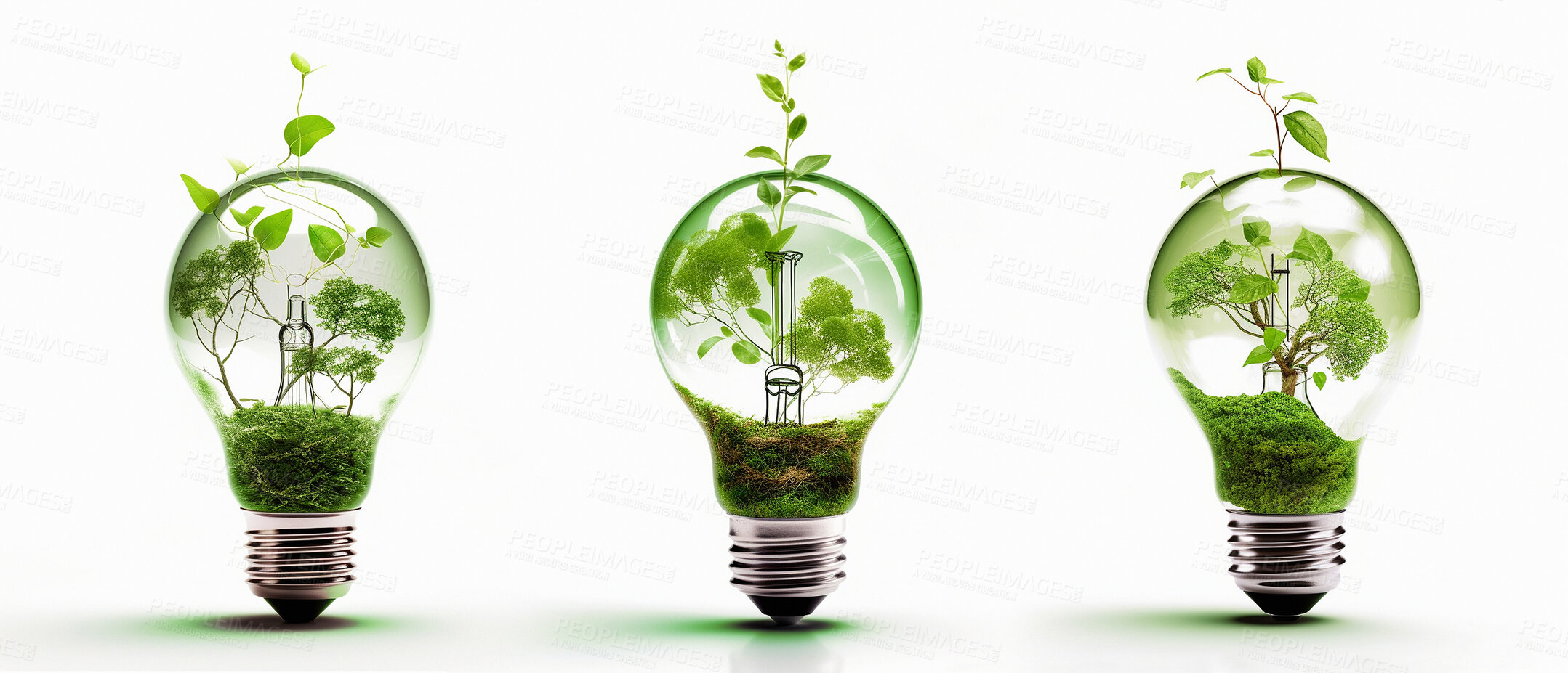 Buy stock photo Light bulb, plants or isolated growth in green energy, sustainability or ai generated recycling idea