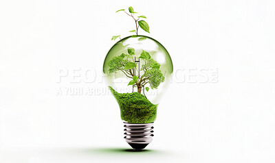 Buy stock photo Light bulb, plant or isolated growth in sustainability, green energy and ai generated recycling idea