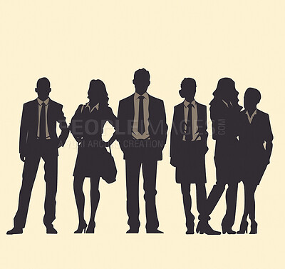 Business people, men and teamwork silhouette for illustration, company or ai generated leadership
