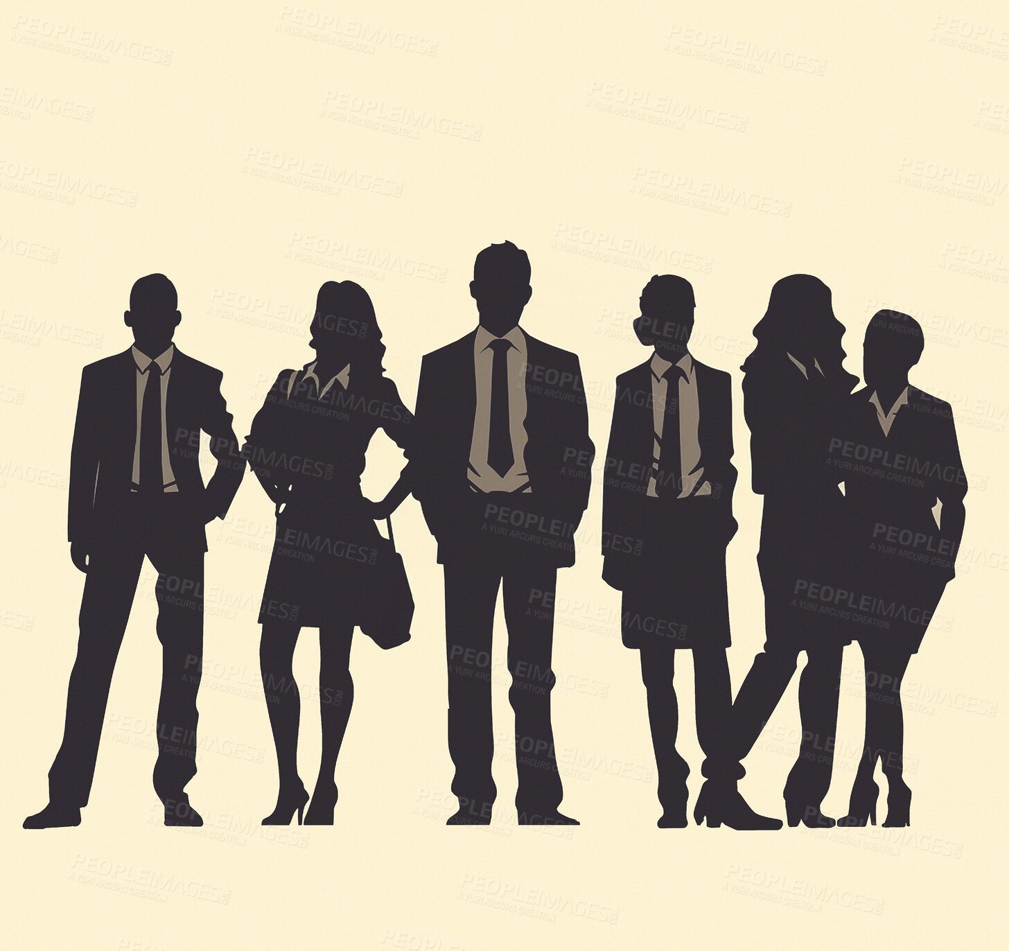 Buy stock photo Business people, men and teamwork silhouette for illustration, company or ai generated leadership