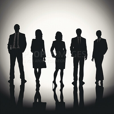 Business people, women and teamwork silhouette for illustration, company or ai generated leadership