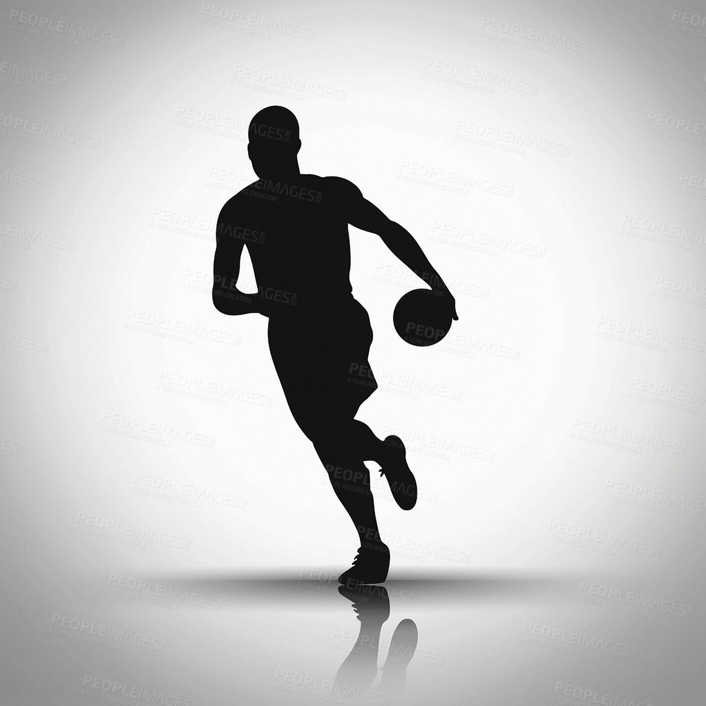 Buy stock photo Man, basktball player and ball in silhouette illustration for ai generated sports, game and fitness