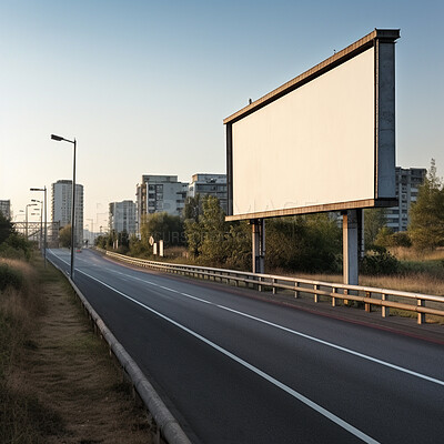 City billboard, mock up and space for marketing, blank advertising or ai generated news information