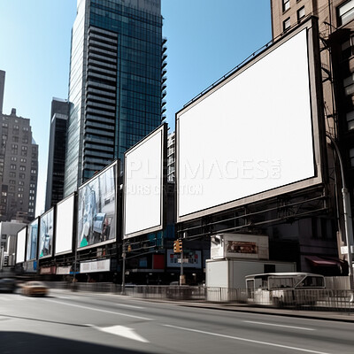 Urban billboard, mock up and space for advertising, blank marketing or ai generated news information