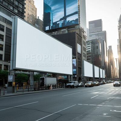 City billboard, mock up and space for advertising, blank marketing and ai generated news information