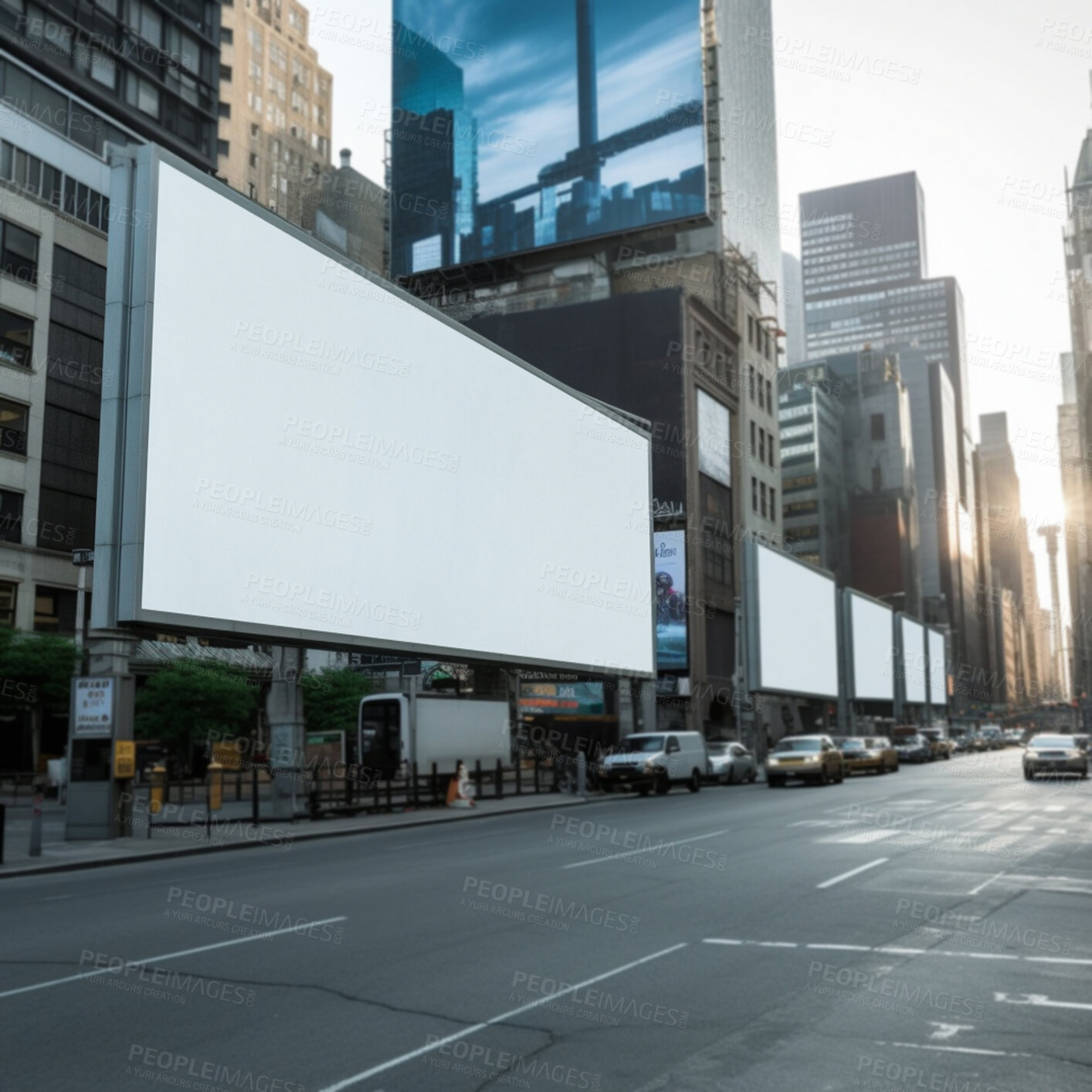 Buy stock photo City billboard, mock up and space for advertising, blank marketing and ai generated news information