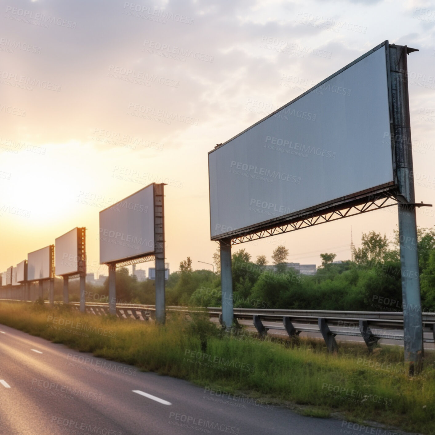 Buy stock photo Urban billboard, mockup and space for advertising, blank marketing and ai generated news information