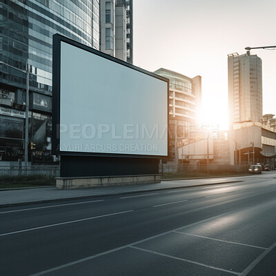 City billboard, mockup and space for advertising, blank marketing and ai generated news information