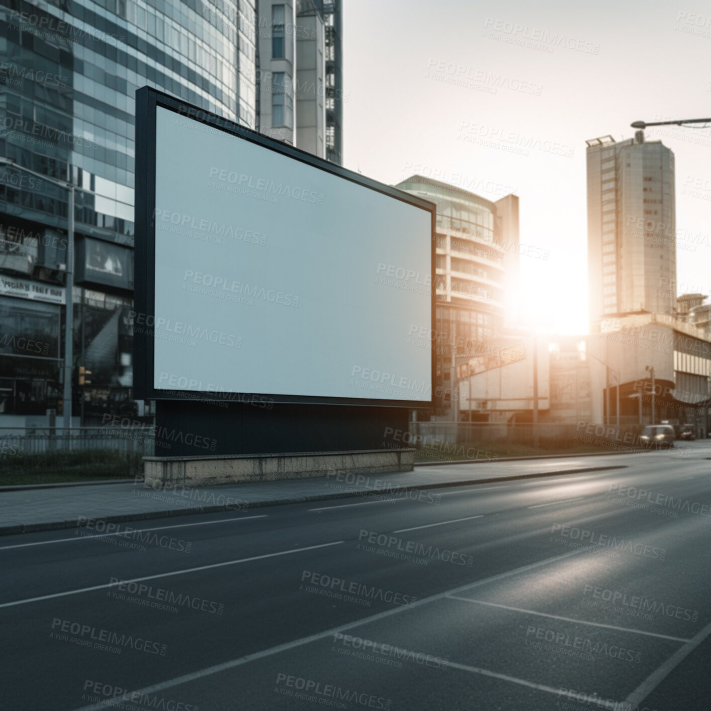 Buy stock photo City billboard, mockup and space for advertising, blank marketing and ai generated news information