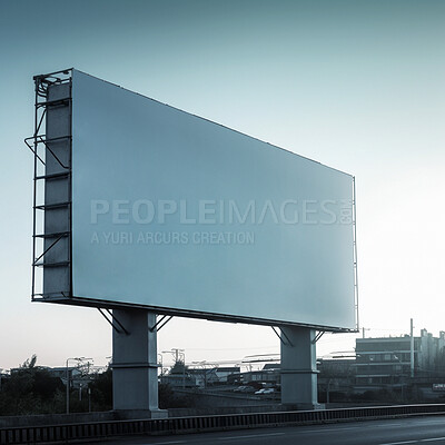 City billboard, blank and mockup space for advertising, marketing and ai generated news information