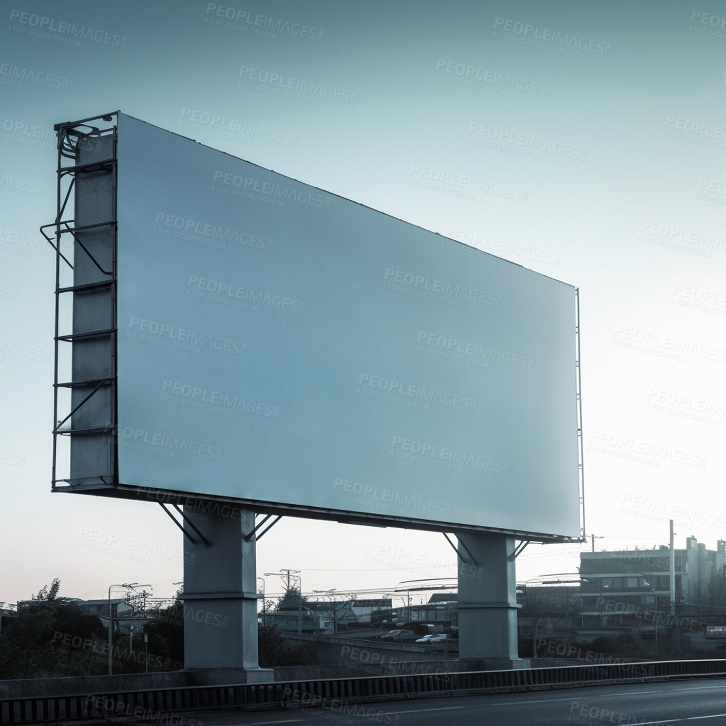 Buy stock photo City billboard, blank and mockup space for advertising, marketing and ai generated news information