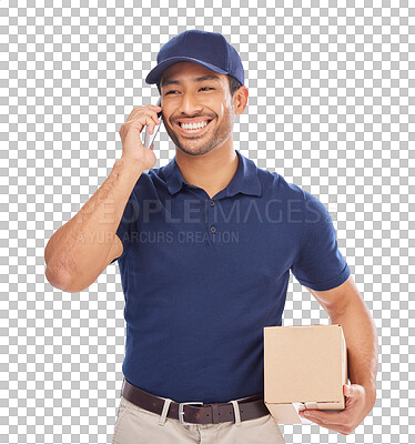 Phone call, delivery man and courier happy to deliver package as