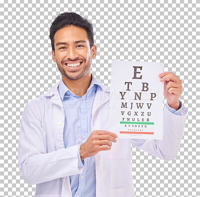 Man, eye exam and smile, portrait of doctor at vision clinic, re