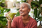 Black woman, healthy and green smoothie with nutrition for detox or smile with wellness in home. Vegan, drink and girl for natural beverage or smoothie for diet with healthy fruits or plant for juice