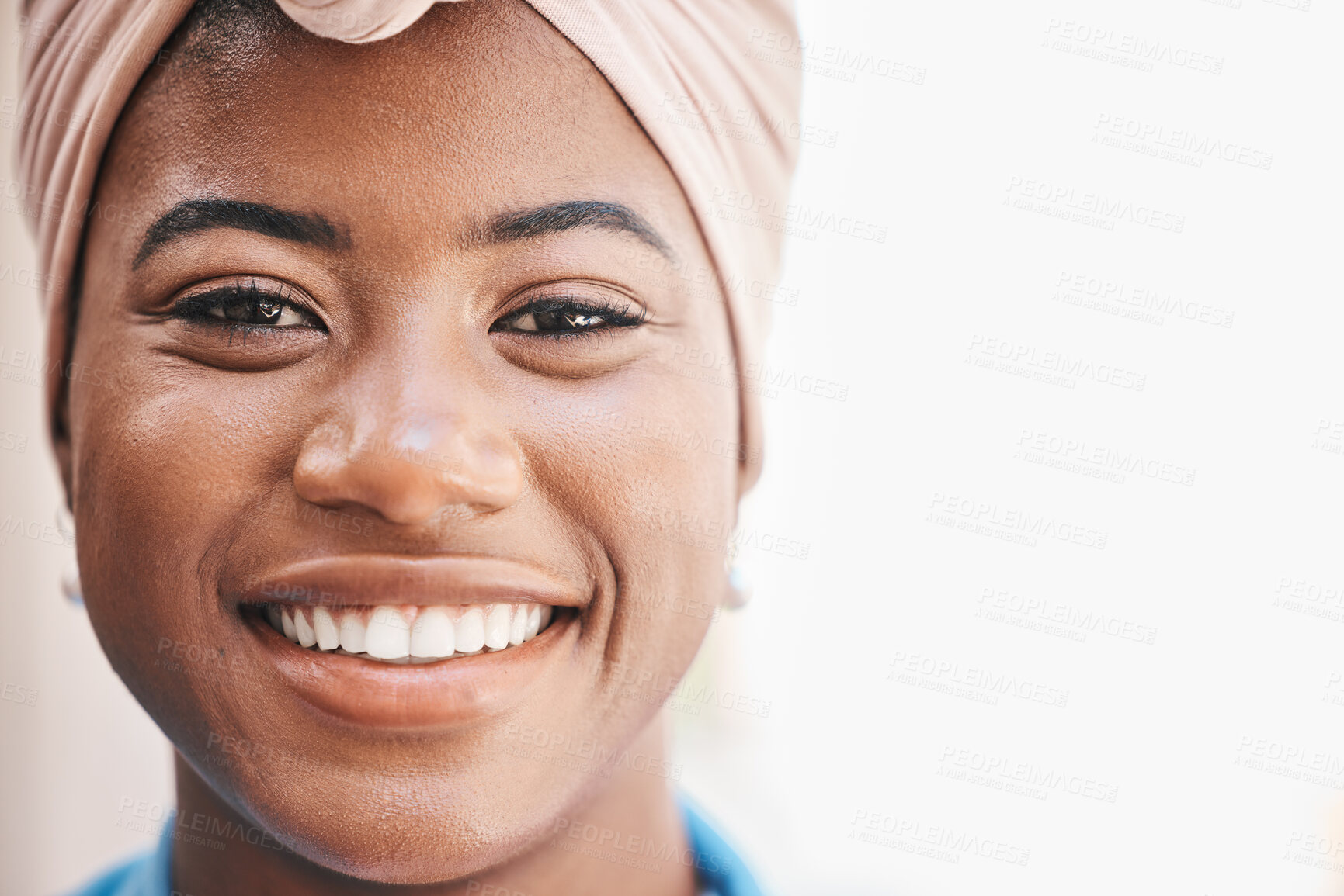 Buy stock photo African business woman, portrait and space in closeup for mock up, pride and happy for job as legal advisor. Black lady, corporate law expert and face in zoom, fashion or smile with beauty for career