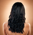 Hair, balayage and beauty, back view of woman with cosmetics and salon treatment on studio background. Haircare, shine and cosmetology, female model has curly hairstyle and grooming with texture