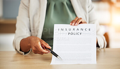 Buy stock photo Insurance policy, hand and consultant with agreement in office for investment with finance. Document, retirement and agent with financial advisor for deal with planning for future or contract.
